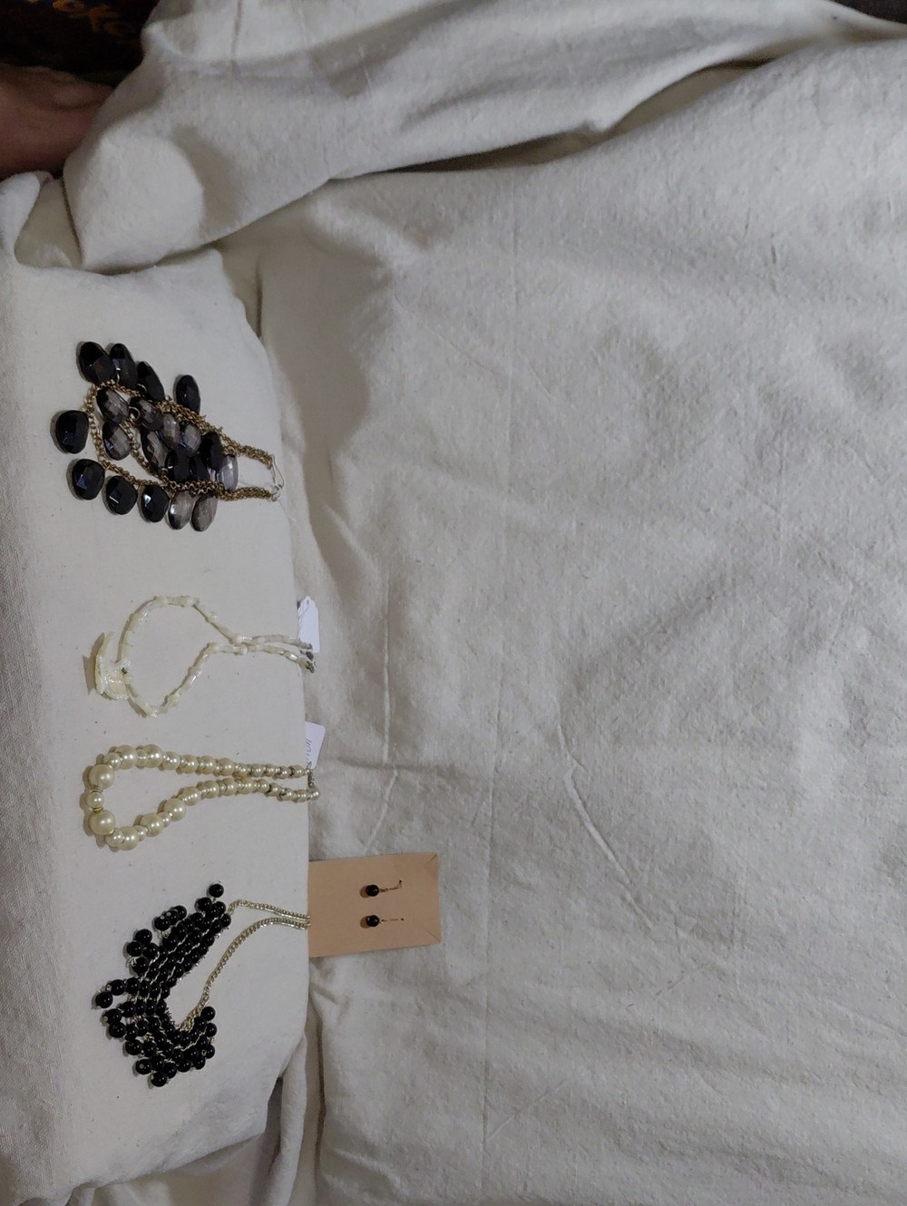 Set of Four Statement Necklaces and Earrings - Black, Pearl, Ivory